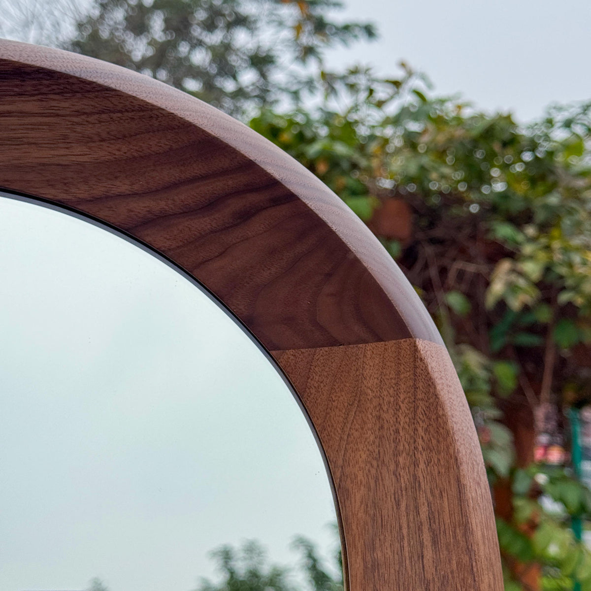 Solid Walnut Asymmetrical Mirror Set, Organic Modern Entryway Wall Art
