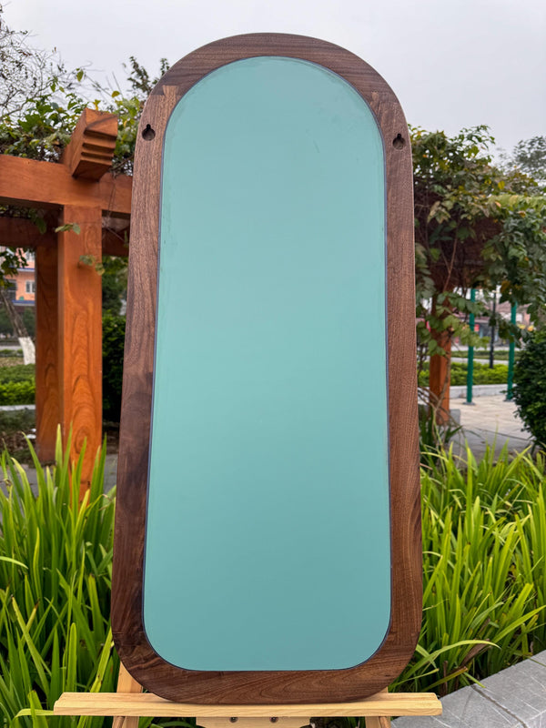 Solid Walnut Asymmetrical Mirror Set, Organic Modern Entryway Wall Art