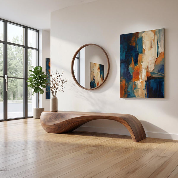 Handmade Walnut Wood Bench : Mid-Century Modern Entryway Decor