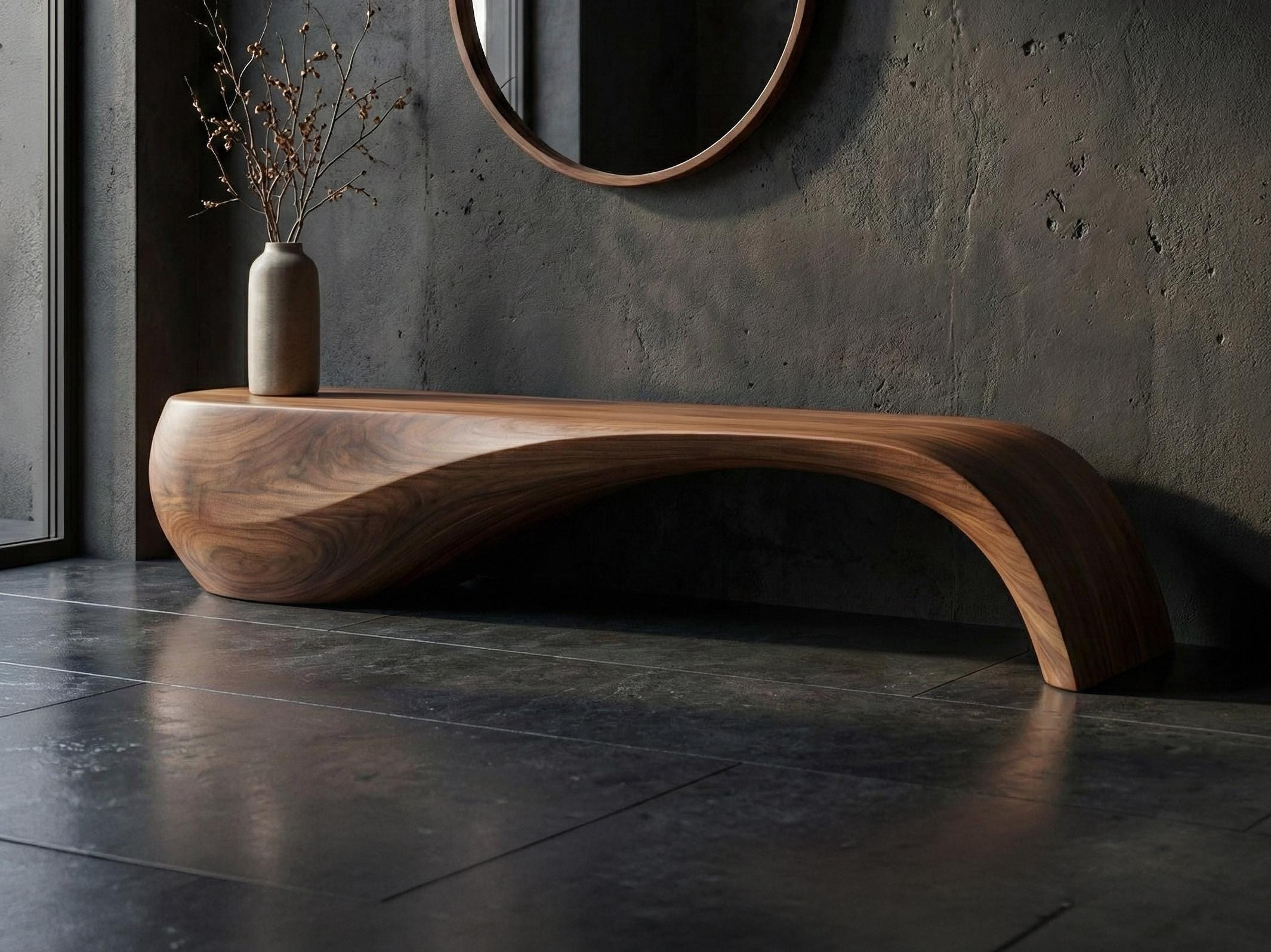 Handmade Walnut Wood Bench : Mid-Century Modern Entryway Decor