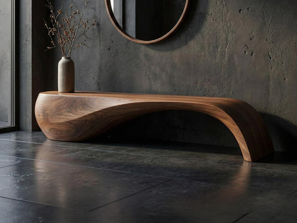 Handmade Walnut Wood Bench : Mid-Century Modern Entryway Decor