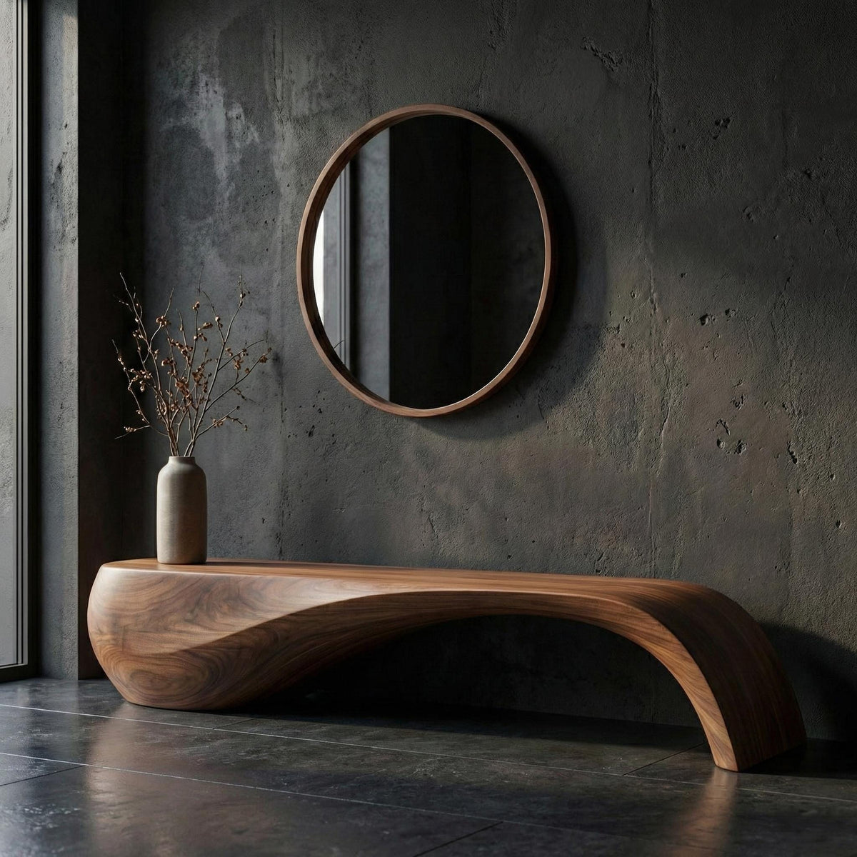 Handmade Walnut Wood Bench : Mid-Century Modern Entryway Decor