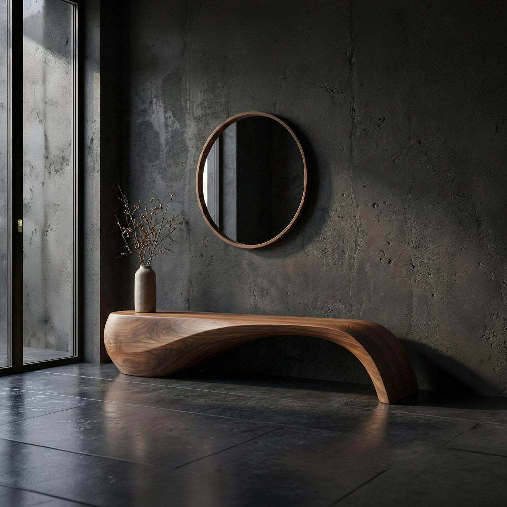 Handmade Walnut Wood Bench : Mid-Century Modern Entryway Decor