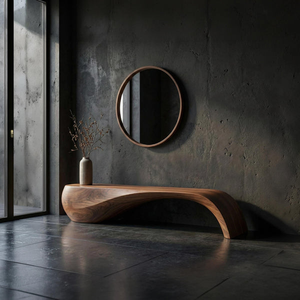 Handmade Walnut Wood Bench : Mid-Century Modern Entryway Decor