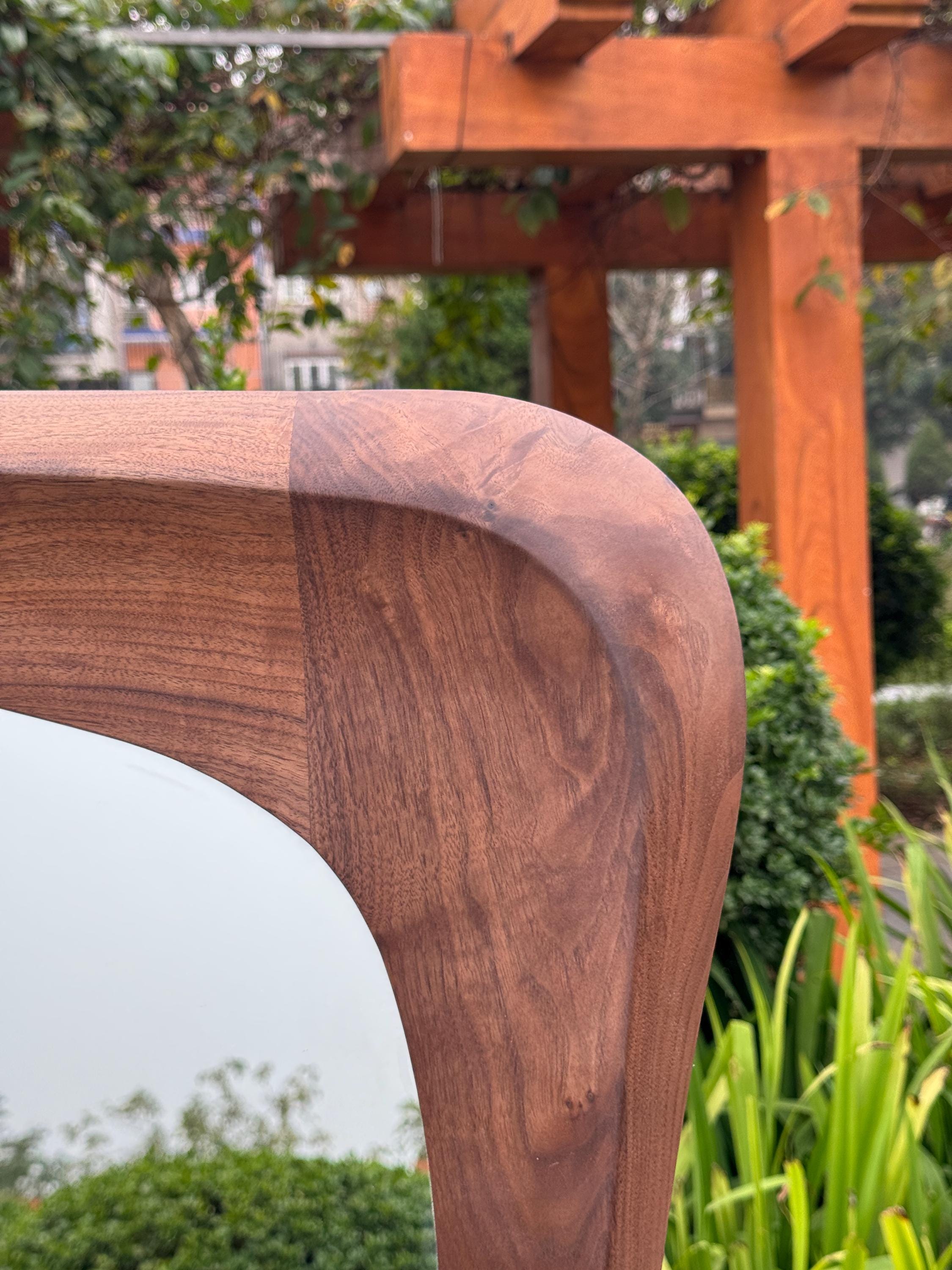 Handmade Walnut Wood Framed Asymmetrical Full Length Mirror