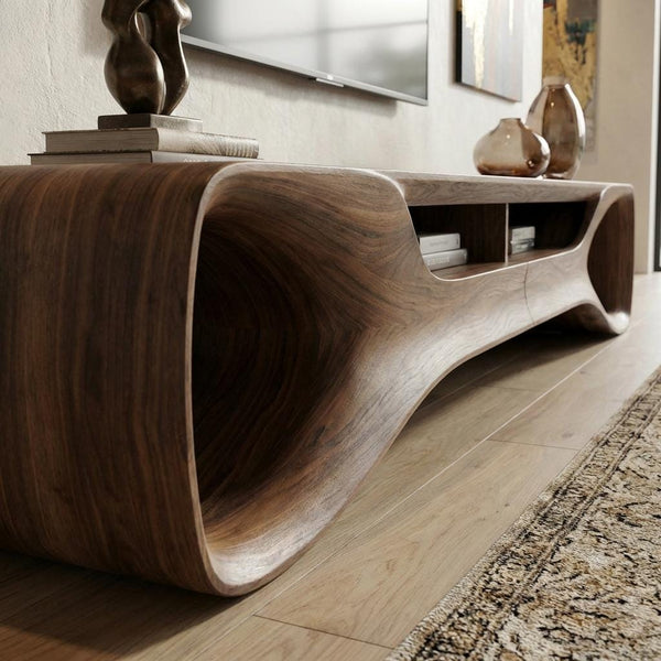 Organic Walnut Solid Wood TV Stand, Mid Century Modern Media Console