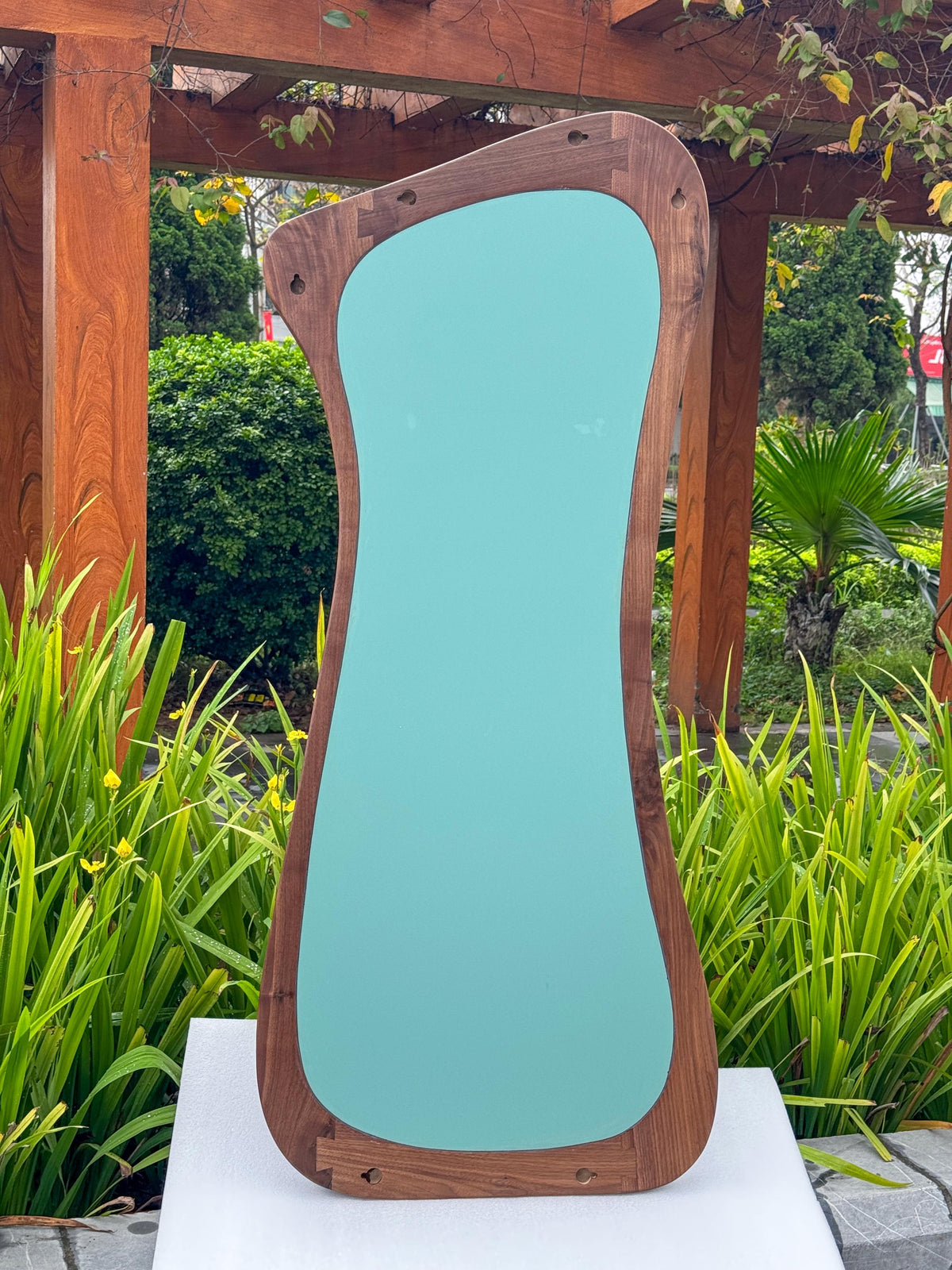 Asymmetrical Walnut Full Length Mirror: Mid-Century Modern Rustic Decor