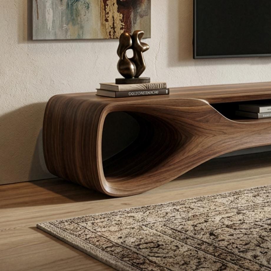 Organic Walnut Solid Wood TV Stand, Mid Century Modern Media Console