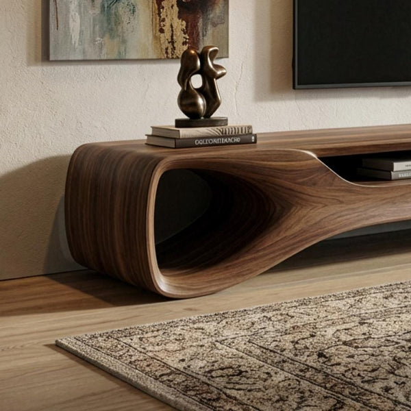 Organic Walnut Solid Wood TV Stand, Mid Century Modern Media Console