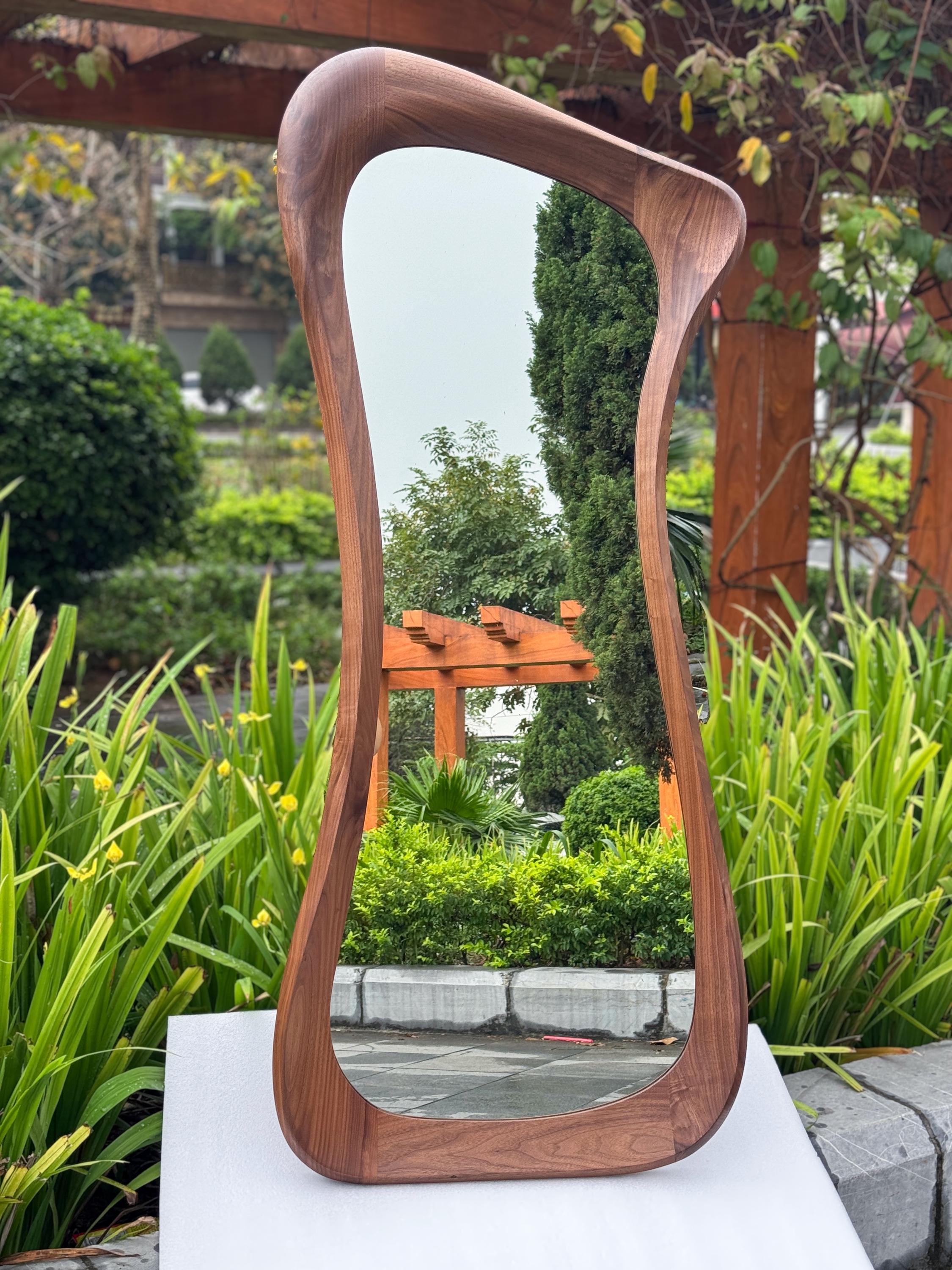 Asymmetrical Walnut Full Length Mirror: Mid-Century Modern Rustic Decor