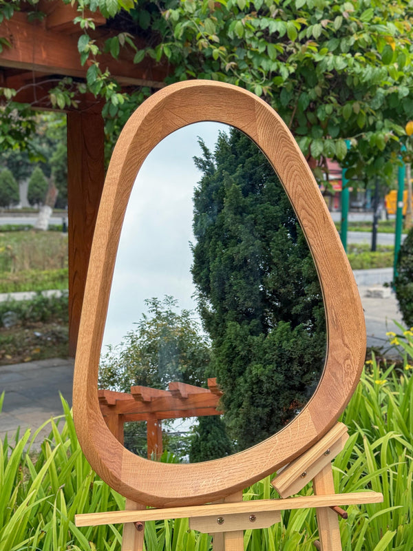 Real Oak Asymmetrical Mirror – Organic Modern Wall Art & Decor
