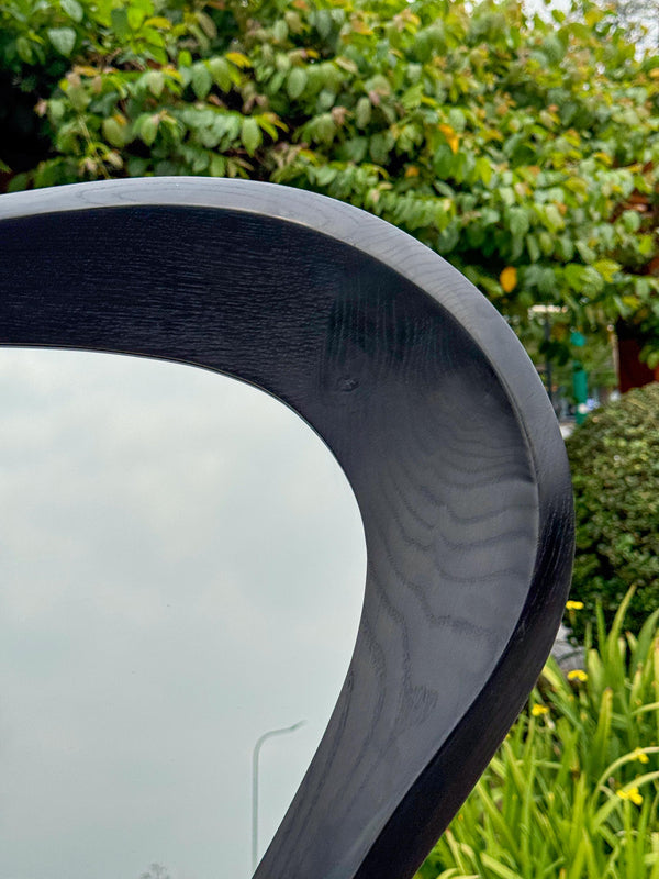Black Oak Asymmetrical Mirror, Organic Wood Framed Wall Art, Modern Entryway Decor