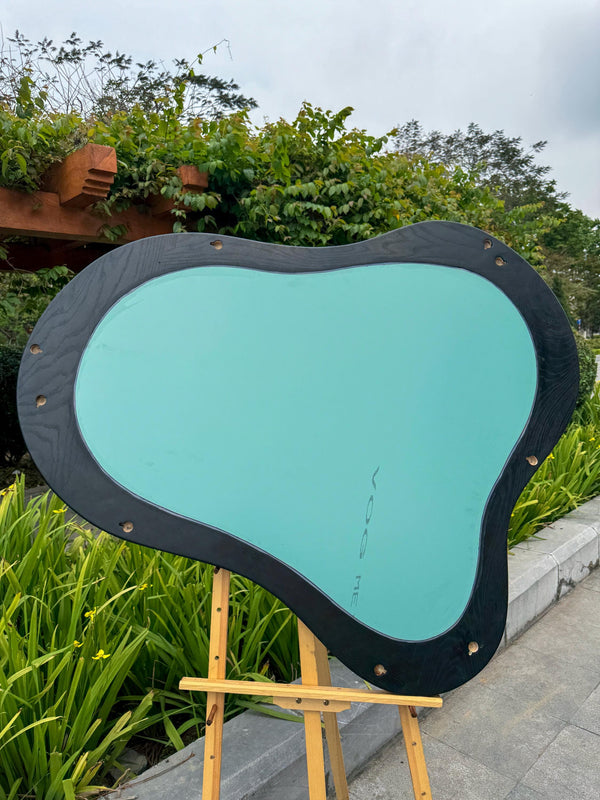 Black Oak Asymmetrical Mirror, Organic Wood Framed Wall Art, Modern Entryway Decor