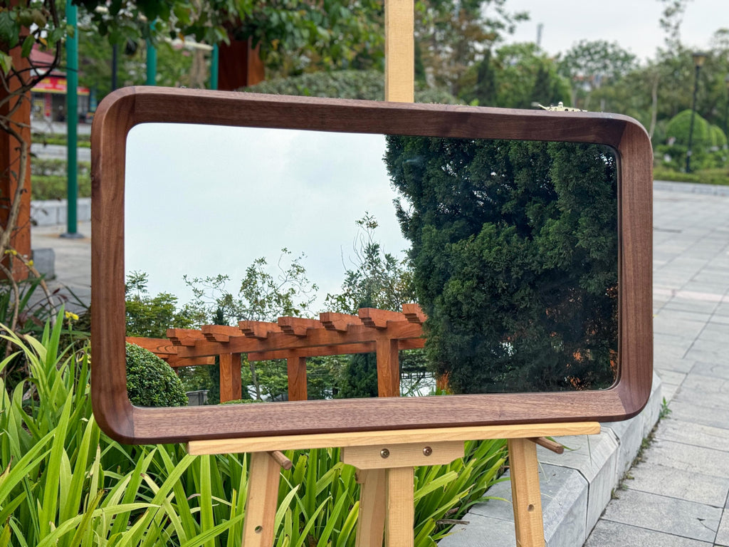 Solid Walnut MCM Rectangular Mirror, Large Wall Decor, Organic Modern Design
