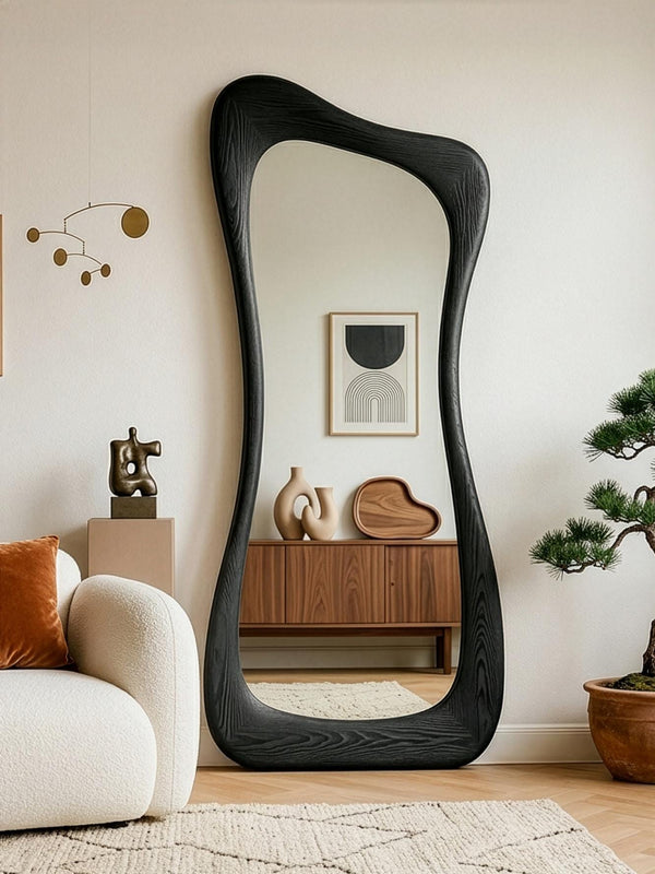 Luxury Black Oak Full Length Mirror – Asymmetrical Designer Floor Mirror