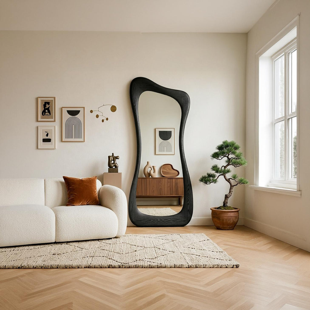 Luxury Black Oak Full Length Mirror – Asymmetrical Designer Floor Mirror