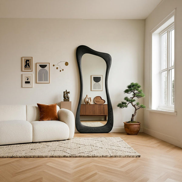 Luxury Black Oak Full Length Mirror – Asymmetrical Designer Floor Mirror