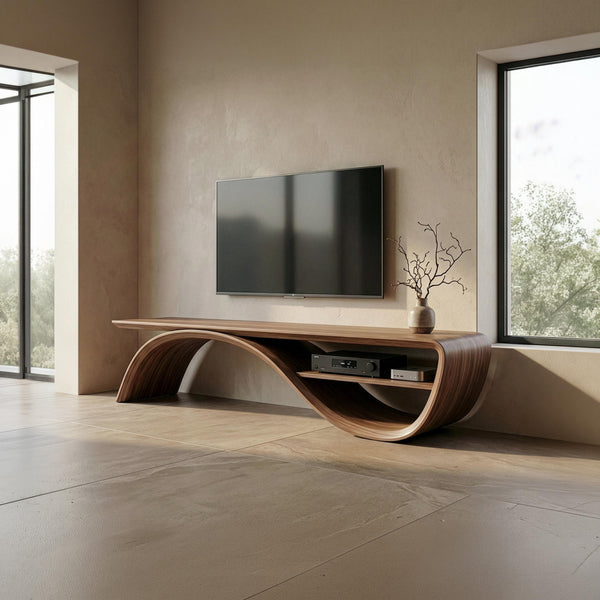 Sculptural Walnut TV Stand, Organic Bent Wood Console, Mid Century Modern Media Unit