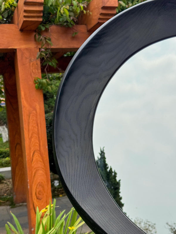 Black Oak Asymmetrical Mirror, Organic Wood Framed Wall Art, Modern Entryway Decor