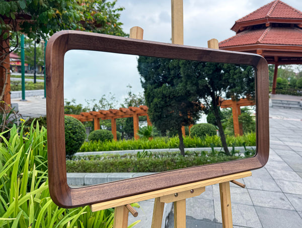 Solid Walnut MCM Rectangular Mirror, Large Wall Decor, Organic Modern Design