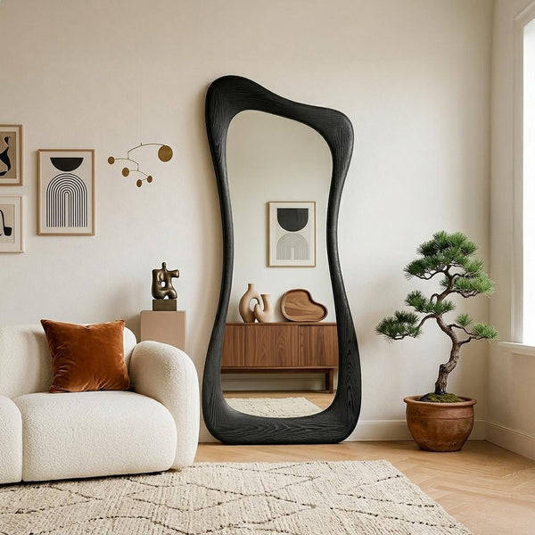 Luxury Black Oak Full Length Mirror – Asymmetrical Designer Floor Mirror