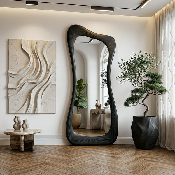 Luxury Black Oak Full Length Mirror – Asymmetrical Designer Floor Mirror