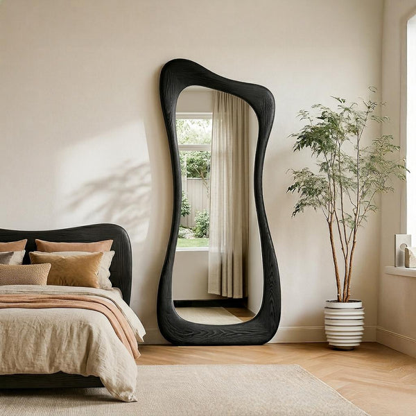 Luxury Black Oak Full Length Mirror – Asymmetrical Designer Floor Mirror