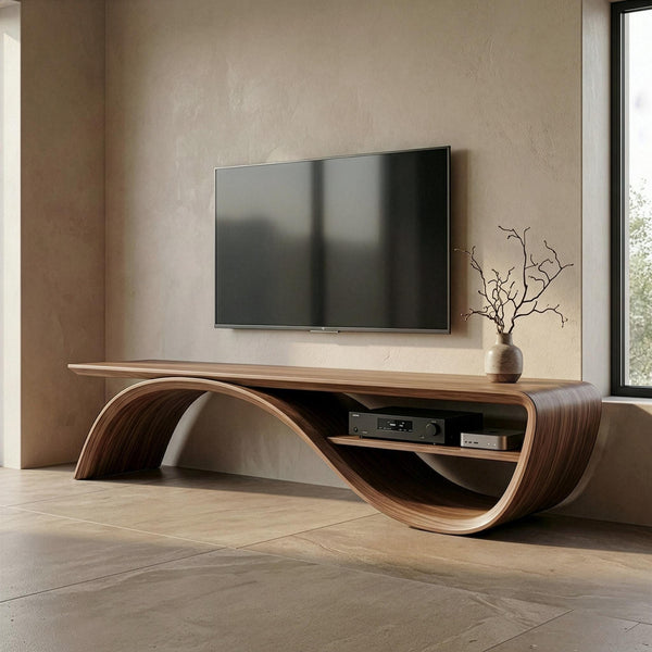 Sculptural Walnut TV Stand, Organic Bent Wood Console, Mid Century Modern Media Unit