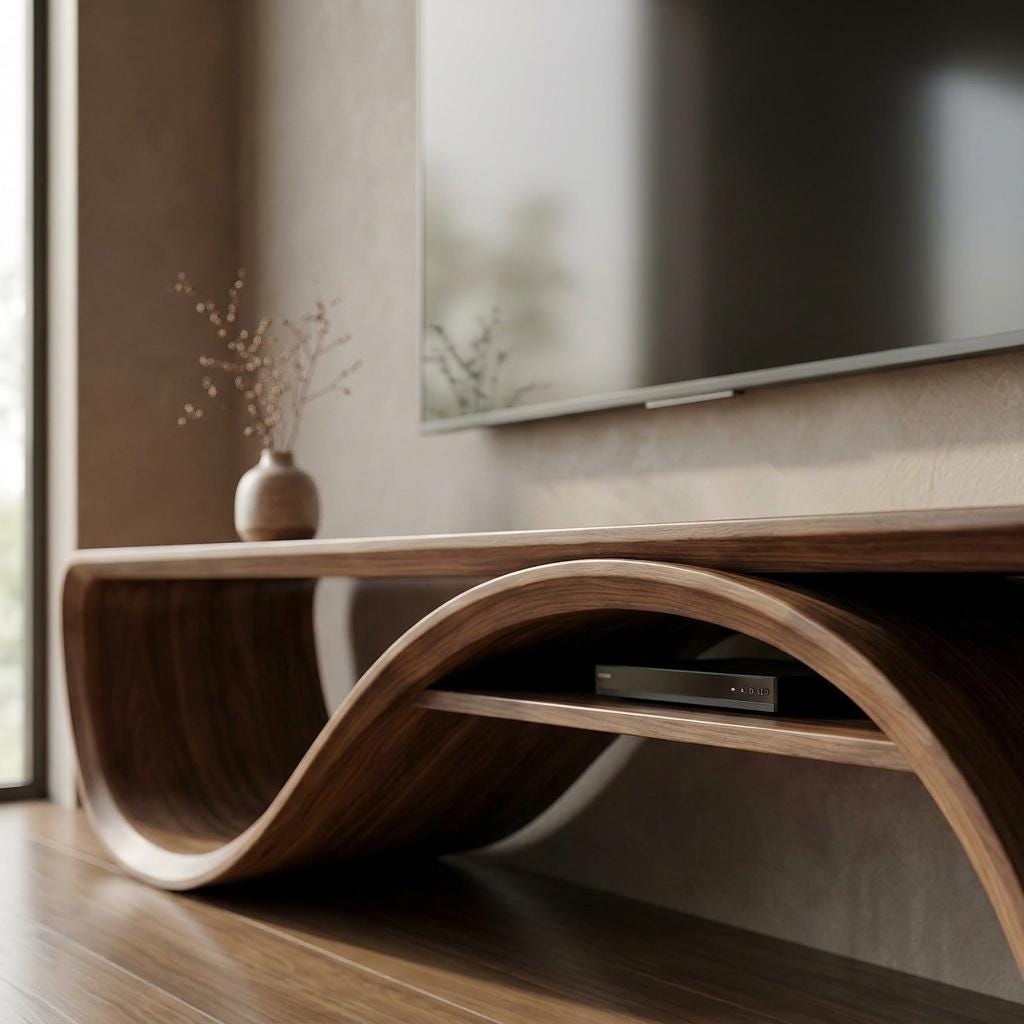 Solid Walnut Sculptural TV Stand, Mid Century Modern Media Console