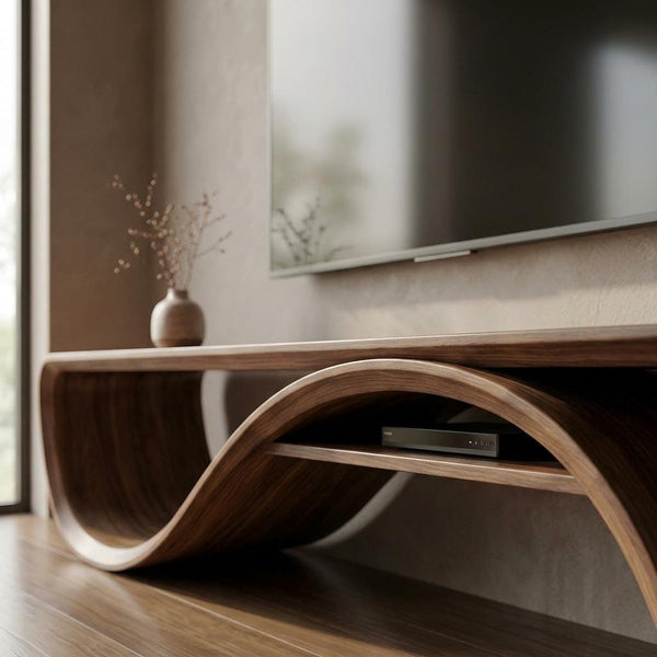 Solid Walnut Sculptural TV Stand, Mid Century Modern Media Console