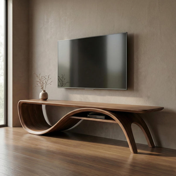 Solid Walnut Sculptural TV Stand, Mid Century Modern Media Console