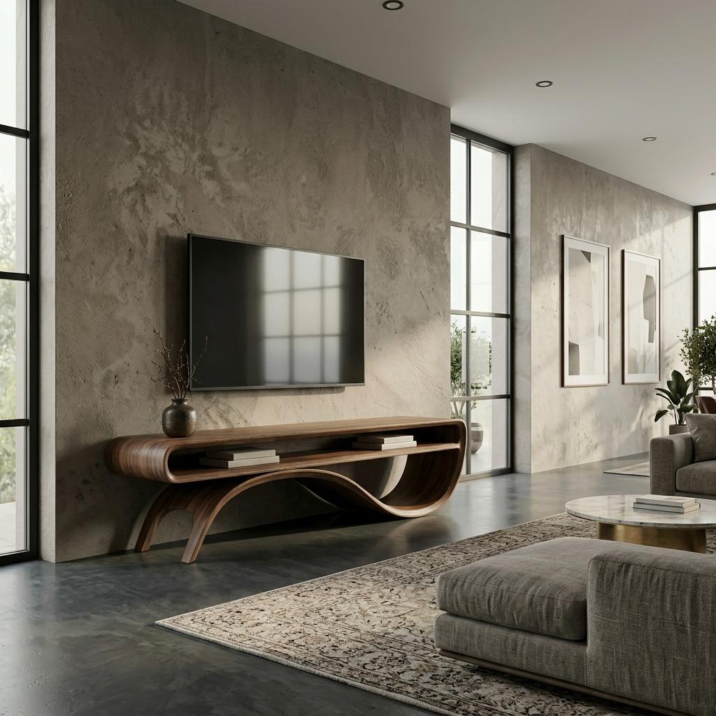 Sculptural Walnut TV Stand, Organic Curved Media Console, Mid Century Modern Furniture