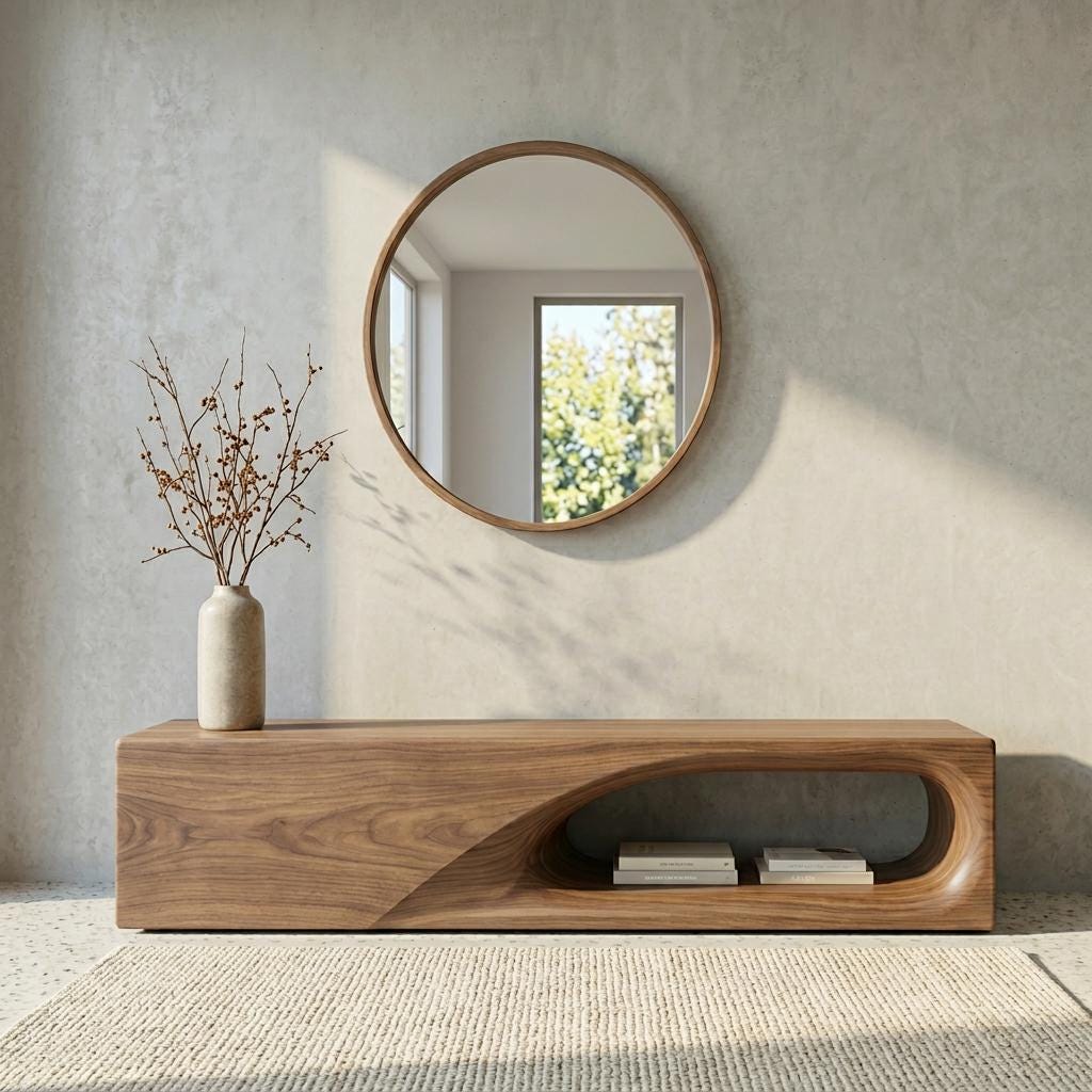 Mid-Century Modern Walnut Bench, Sculptural Solid Wood Furniture, Organic Living Room Accent