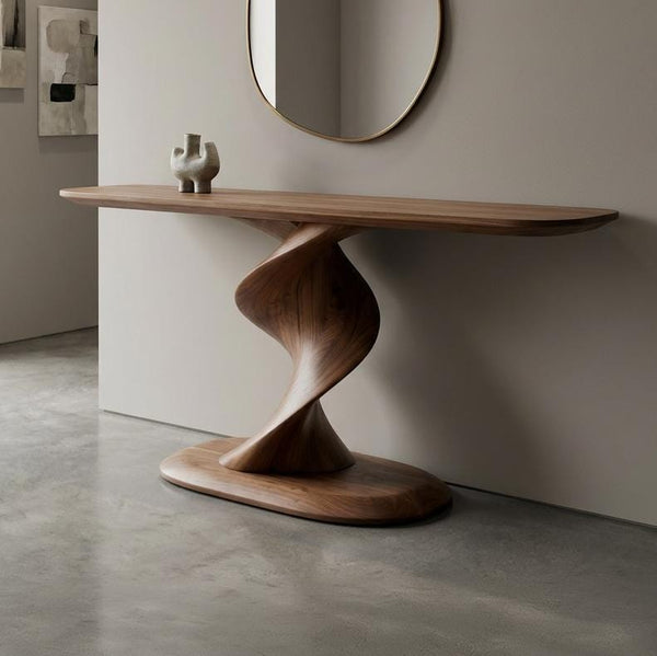 Sculptural Walnut Console Table, Mid Century Modern Entryway, Organic Wooden Hallway Sofa Table