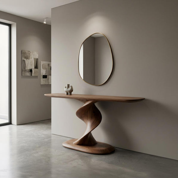 Sculptural Walnut Console Table, Mid Century Modern Entryway, Organic Wooden Hallway Sofa Table