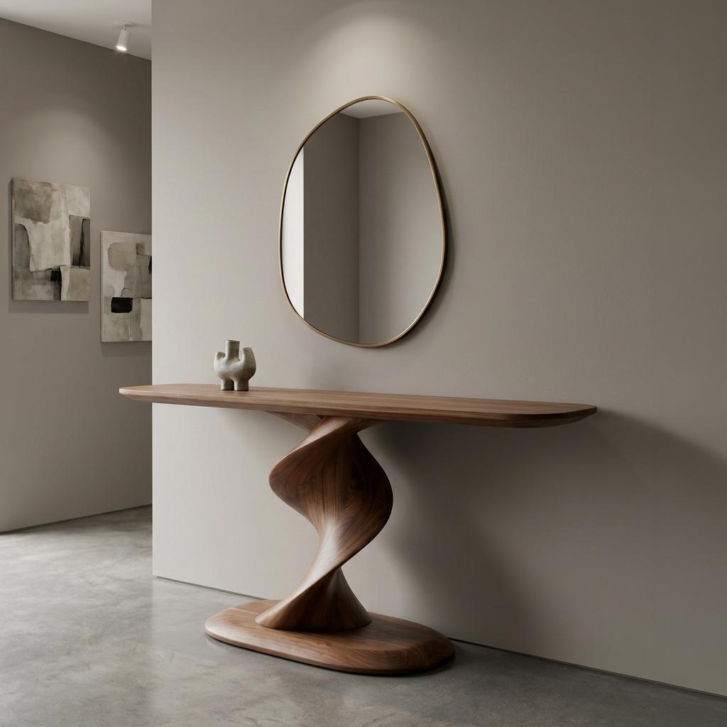Sculptural Walnut Console Table, Mid Century Modern Entryway, Organic Wooden Hallway Sofa Table