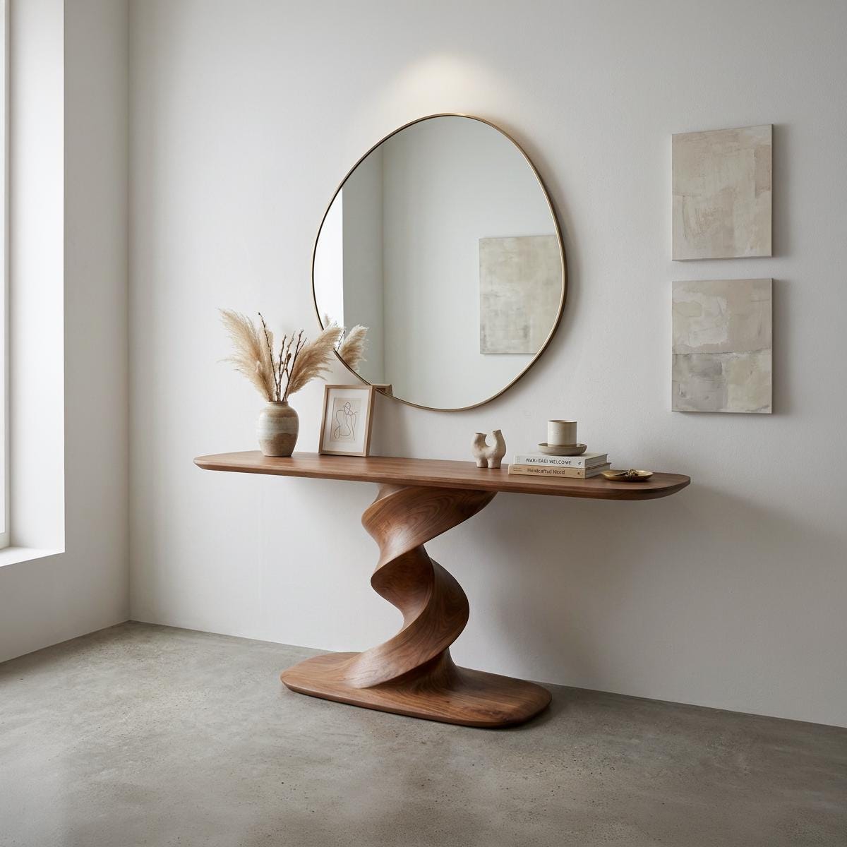 Sculptural Walnut Console Table, Organic Modern Entryway Furniture, Mid Century Design