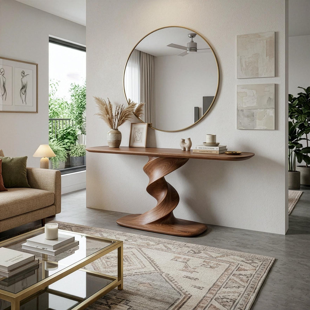 Sculptural Walnut Console Table, Organic Modern Entryway Furniture, Mid Century Design