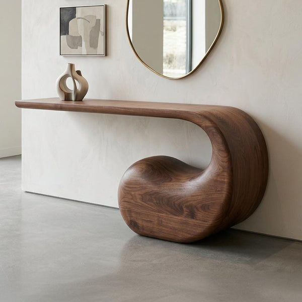 Sculptural Walnut Console Table, Organic Mid-Century Modern Hallway Furniture