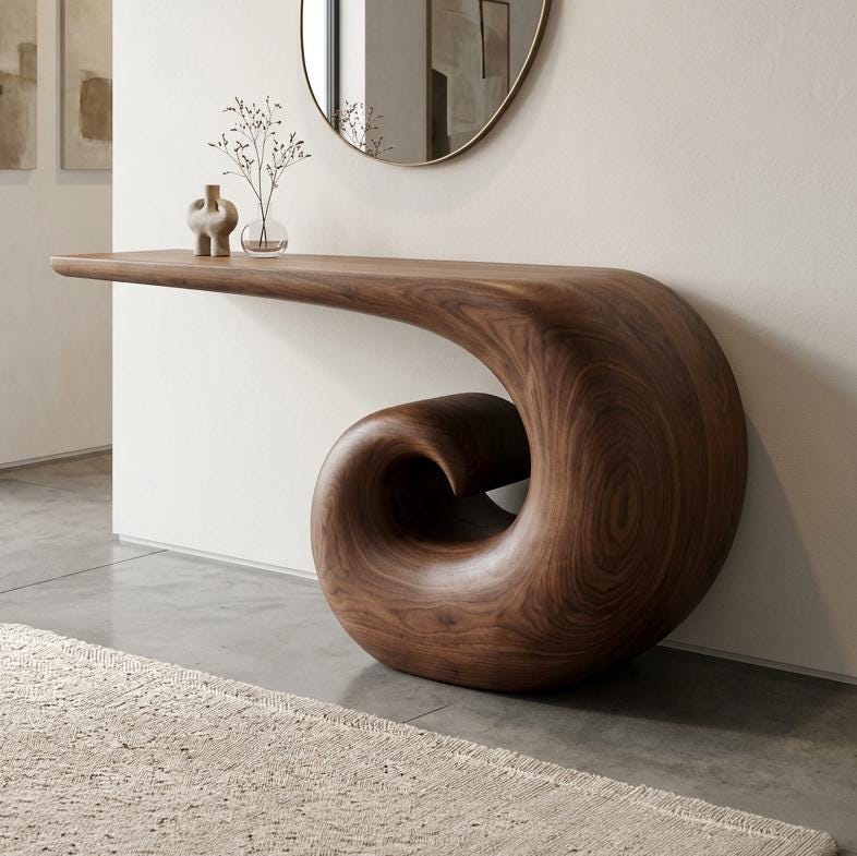 Sculptural Walnut Console Table, Mid Century Modern Entryway, Organic Wood Hallway Furniture