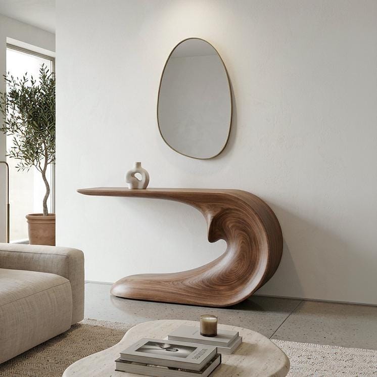 Sculptural Walnut Console Table, Mid Century Modern for Entryway, Hallway, Living Room.