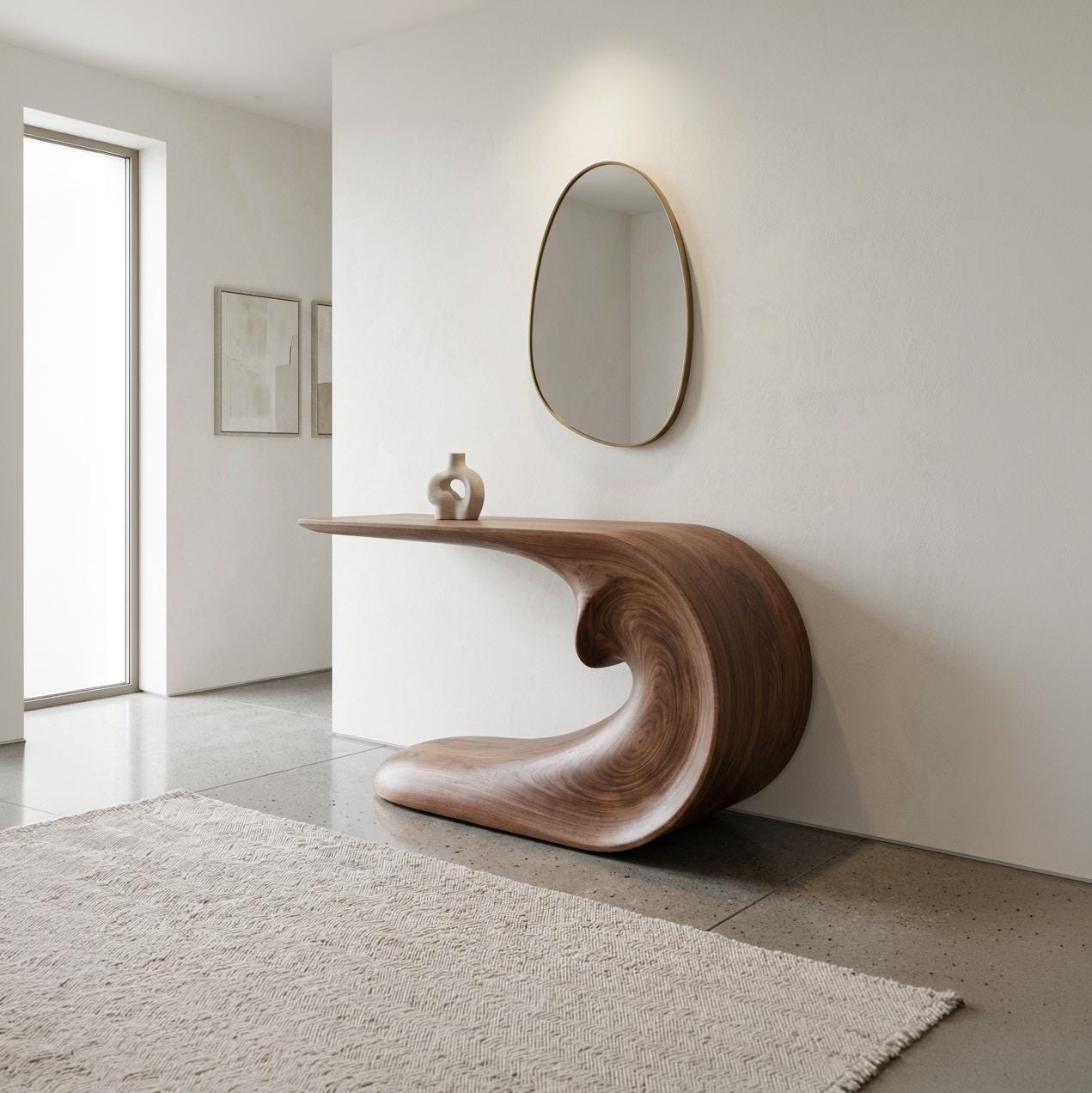 Sculptural Walnut Console Table, Mid Century Modern for Entryway, Hallway, Living Room.