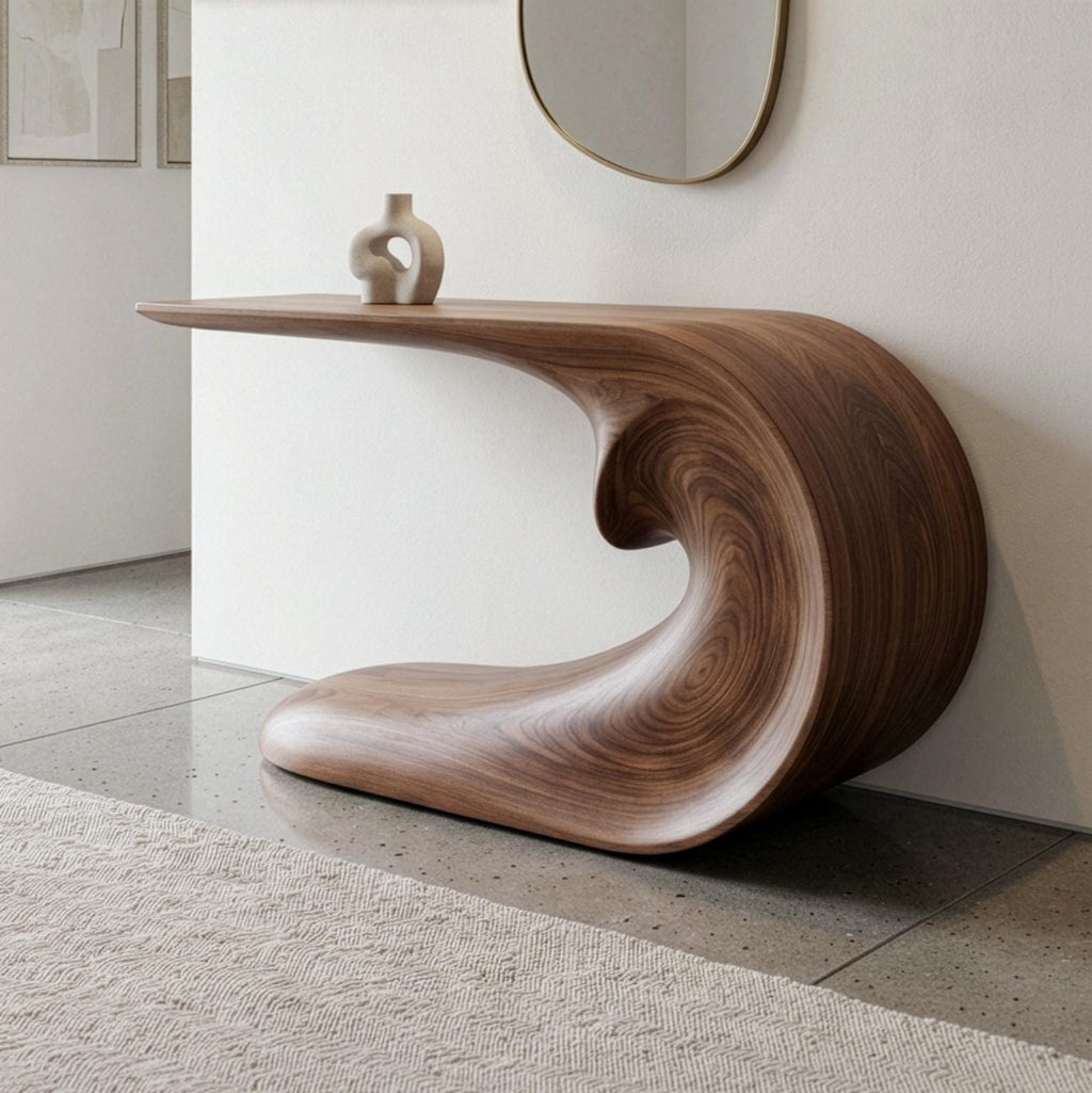 Sculptural Walnut Console Table, Mid Century Modern for Entryway, Hallway, Living Room.