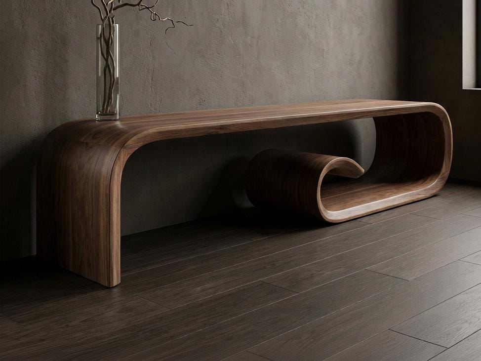 Real Walnut Wood Bench: Mid-Century Modern Entryway, Living room Side Table