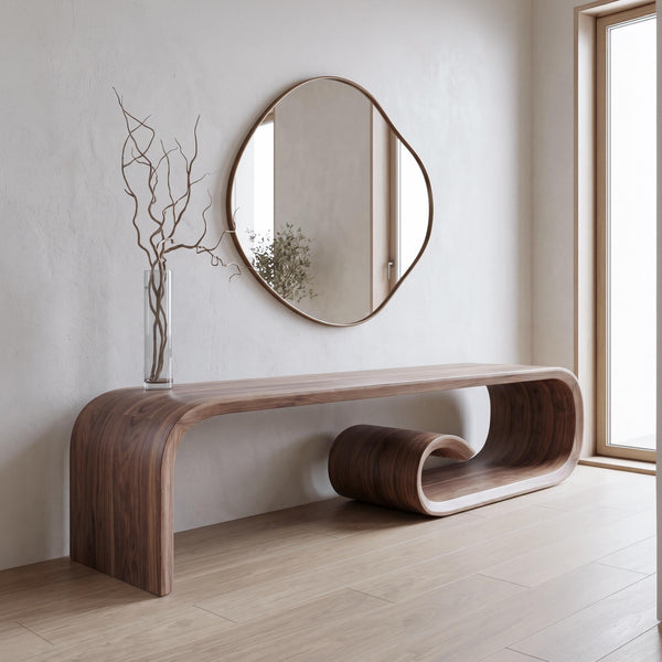 Real Walnut Wood Bench: Mid-Century Modern Entryway, Living room Side Table