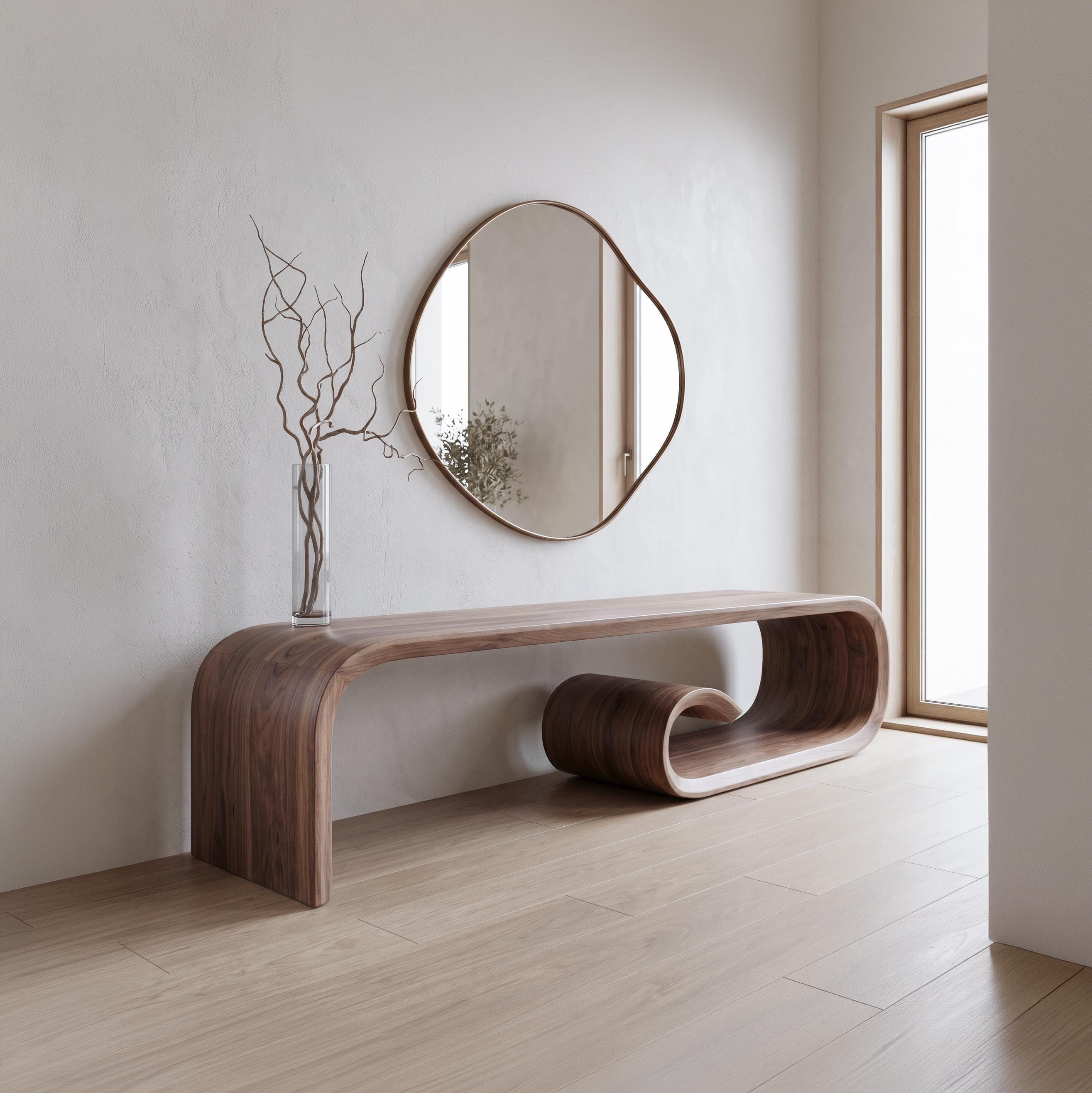 Real Walnut Wood Bench: Mid-Century Modern Entryway, Living room Side Table