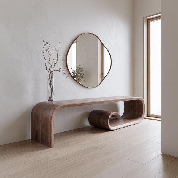 Real Walnut Wood Bench: Mid-Century Modern Entryway, Living room Side Table