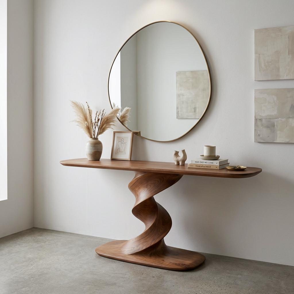 Sculptural Walnut Console Table, Organic Modern Entryway Furniture, Mid Century Design