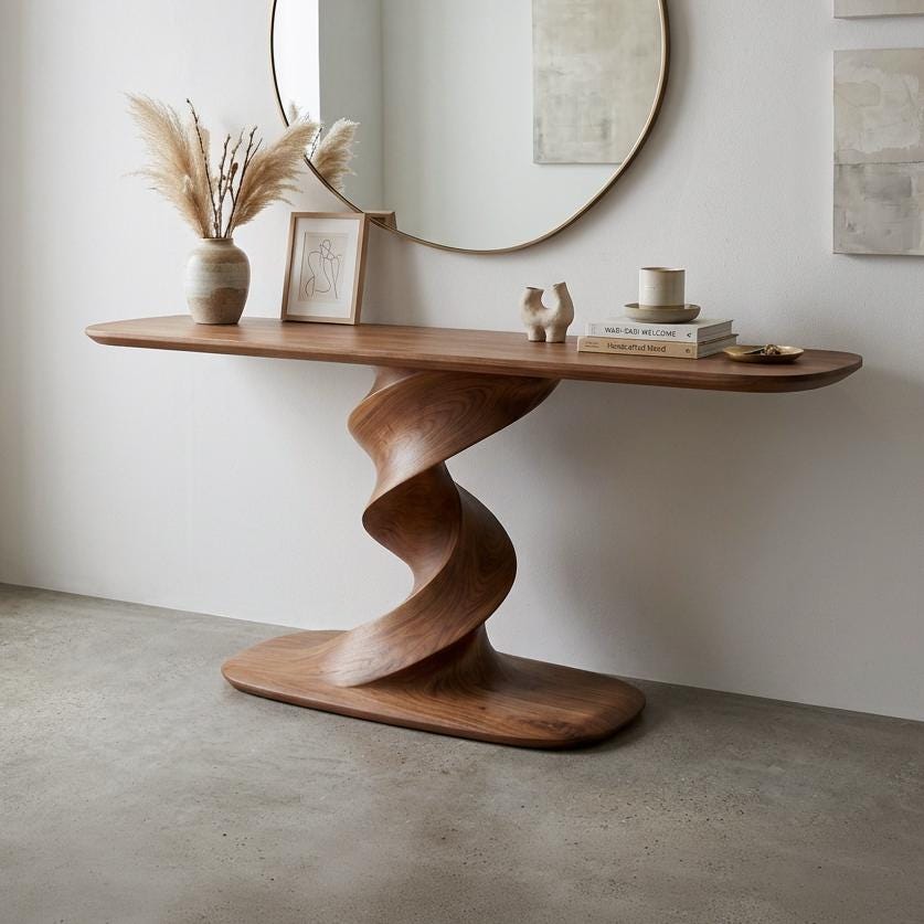 Sculptural Walnut Console Table, Organic Modern Entryway Furniture, Mid Century Design