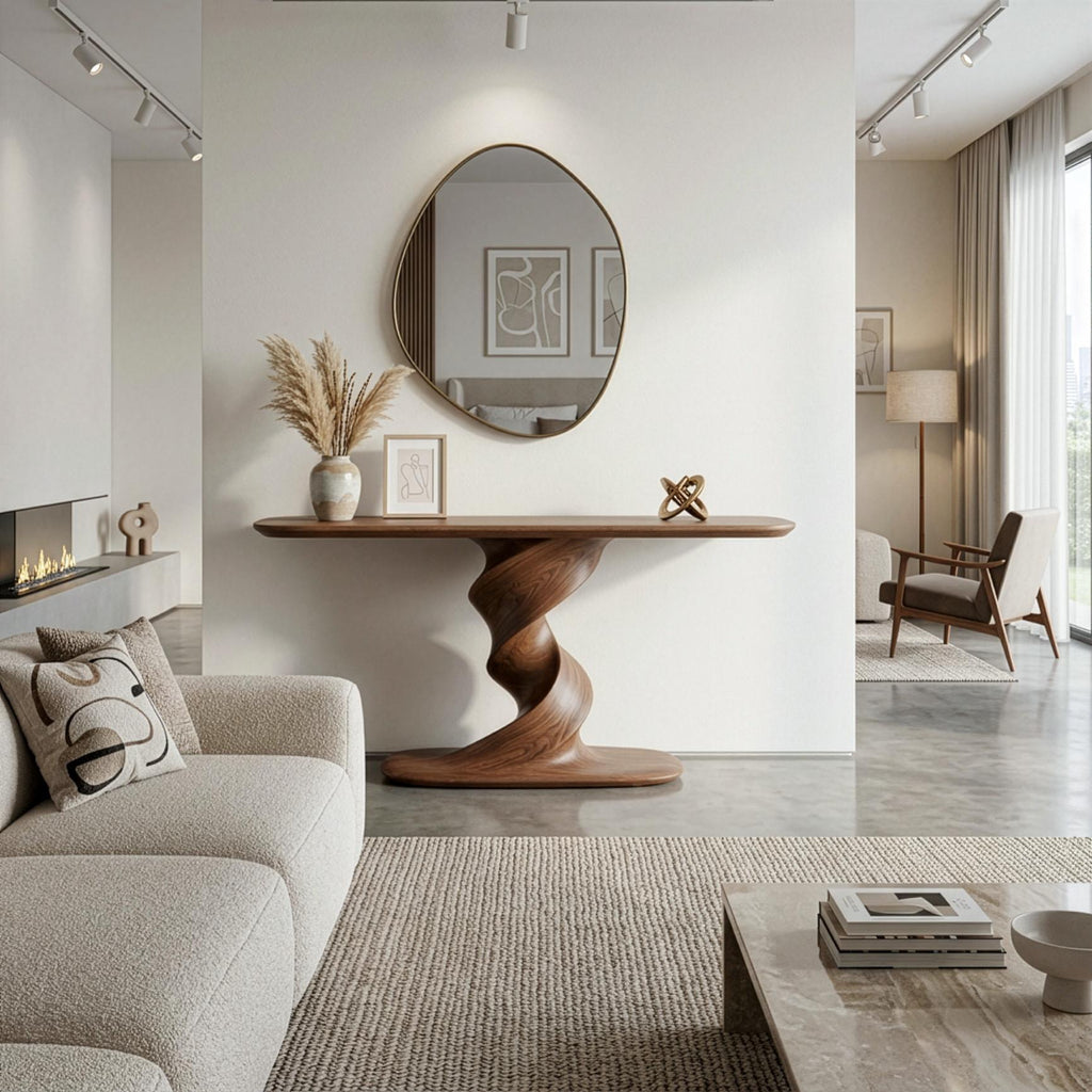 Sculptural Walnut Console Table, Organic Modern Entryway Furniture, Mid Century Design